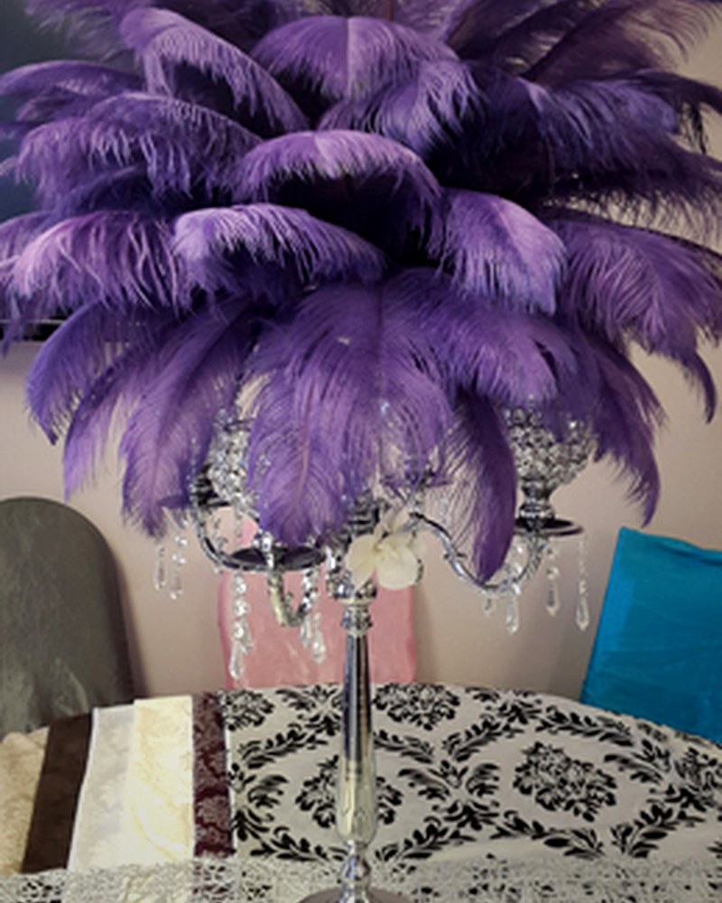 Purple ostrich feather centrepiece